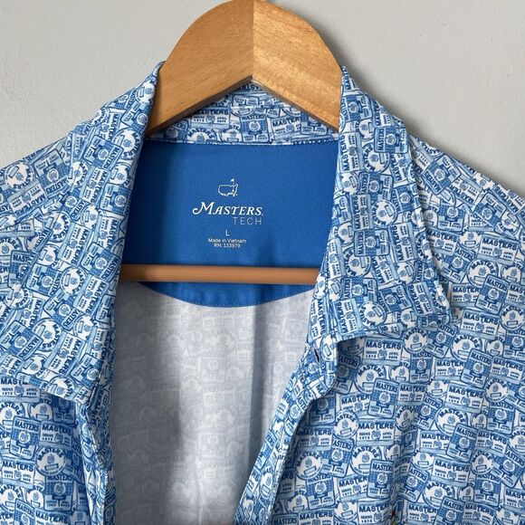 Masters Golf Badge Logo Print Tech Polo Shirt Blue Augusta National Men's Large - Picture 7 of 9